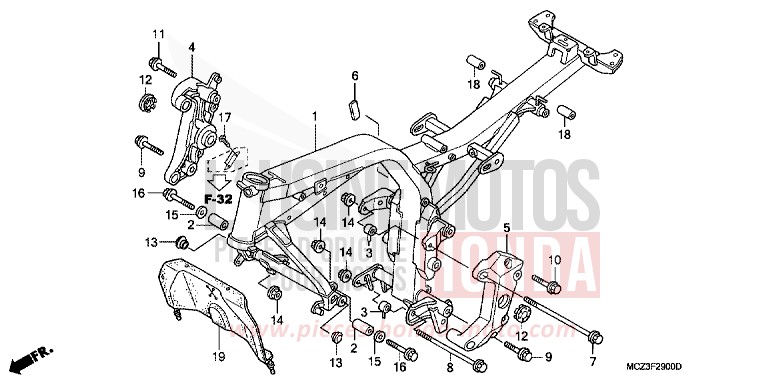 FRAME BODY for Hornet 900 DARKNESS BLACK METALLIC (NH463) from 2005